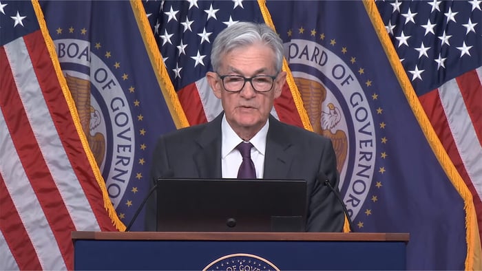 Fed Chair Jerome Powell speaks at the Jan. 29 press conference.